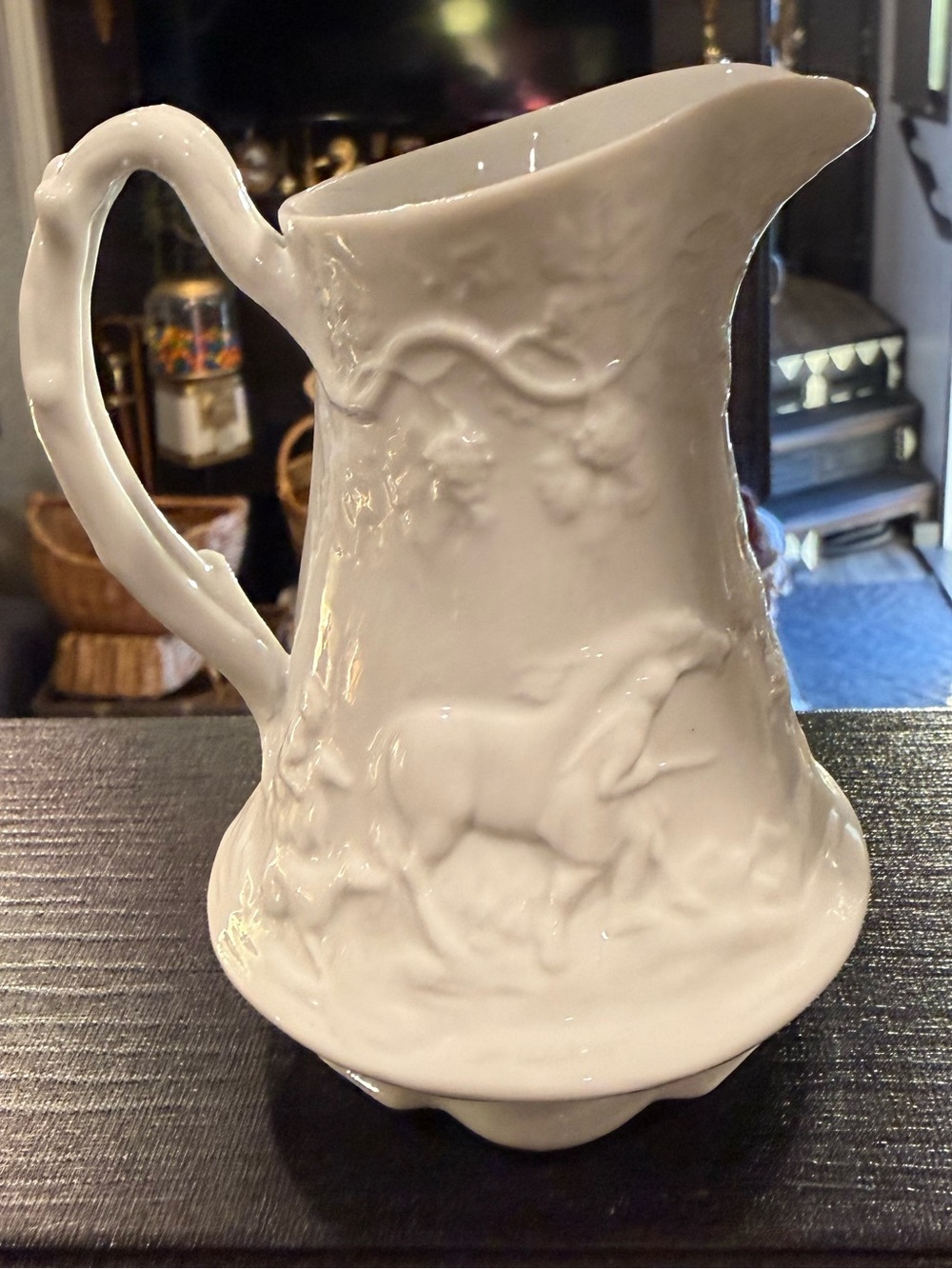 White Embossed Ceramic Pitcher - Classic Home Art Accent